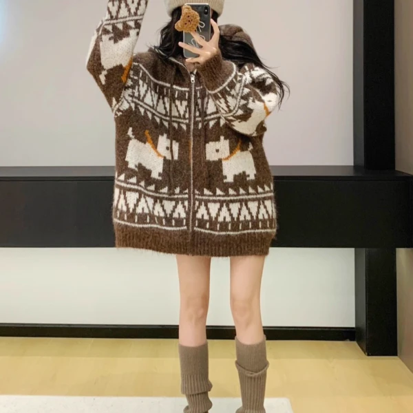 秋冬加厚毛衣开衫外套女小个子连帽慵懒风高级感巨好看的早秋上衣