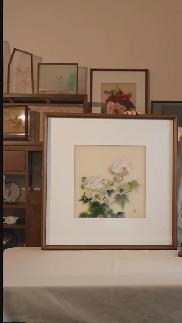 刺绣醉芙蓉图单面绣挂画