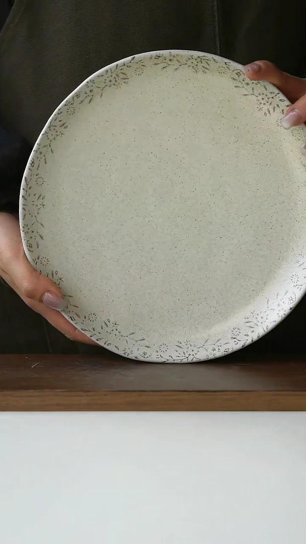 【闪购商品】陶瓷棕色繁花牛排盘24cm@4-2@