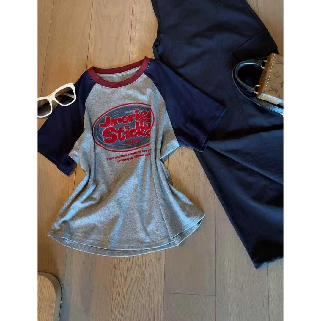 TY5 【插肩袖】定制款撞色插肩植绒字母T（衣长52）