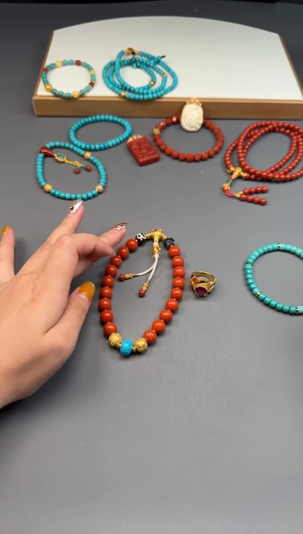 南红玛瑙手串手串18K金镶嵌青*～生产法