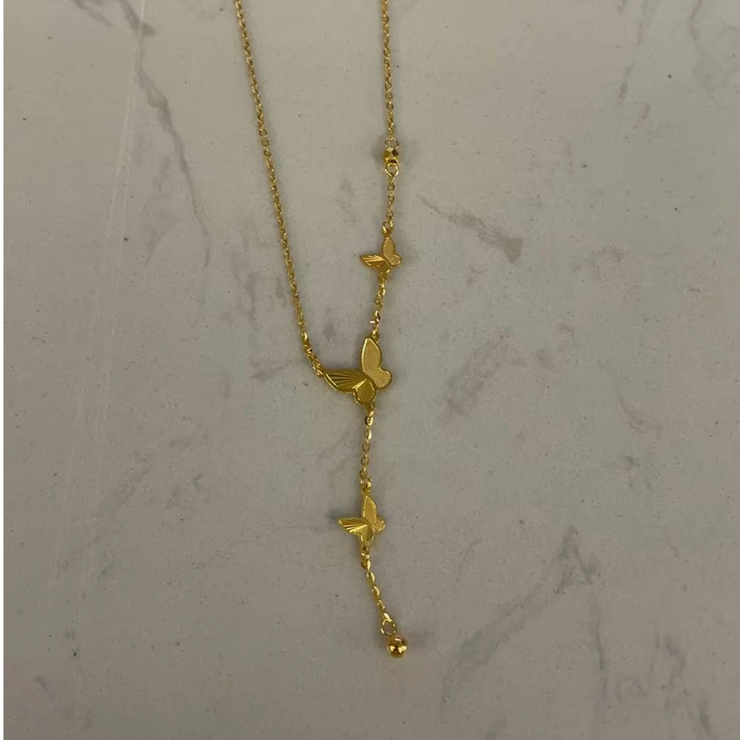 【龙百万】足金5G蝴蝶吊坠项链