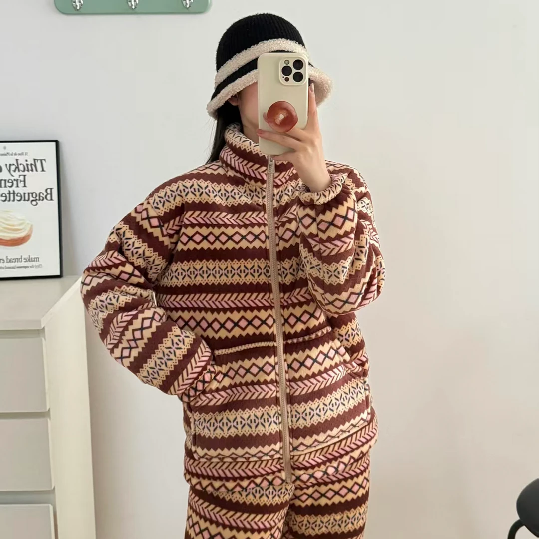 【双层加厚】复古风新款秋冬季女士韩系睡衣加绒时尚休闲家居服套装