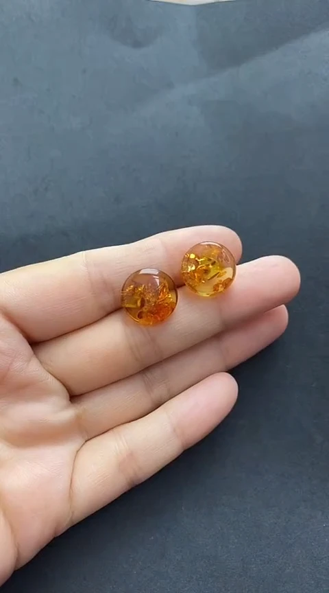 未镶嵌琥珀裸石花珀耳钉