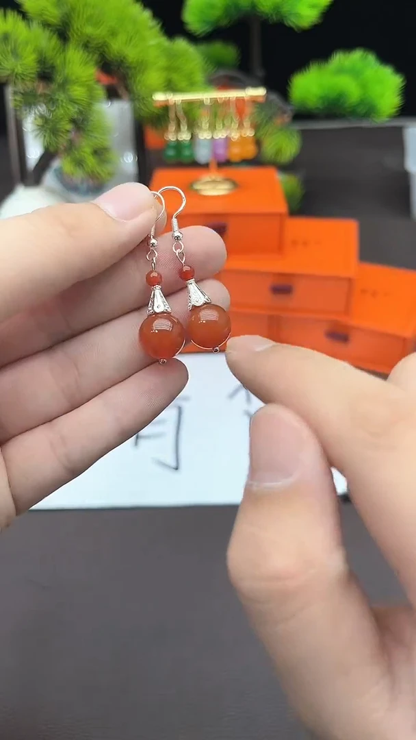 【闪购商品】南红玛瑙耳饰银S925镶嵌713000