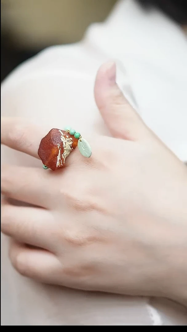 裸石蜜蜡未镶嵌*设计款*蜜蜡原石戒指*百搭