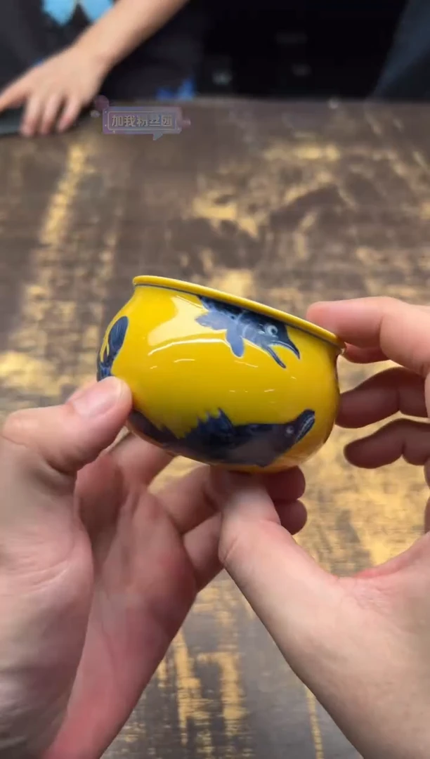 戏墨柴窑 黄地鳜鱼风水缸