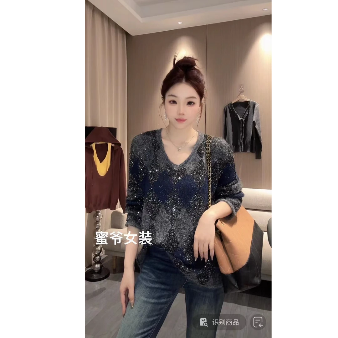 菱格亮片加厚毛衣8596#