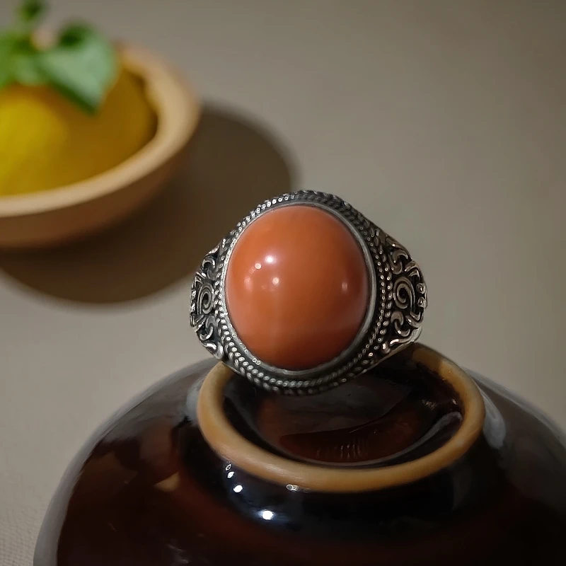 足银戒指 蒙古元素 原创设计 精美手工制作老旭日戒指