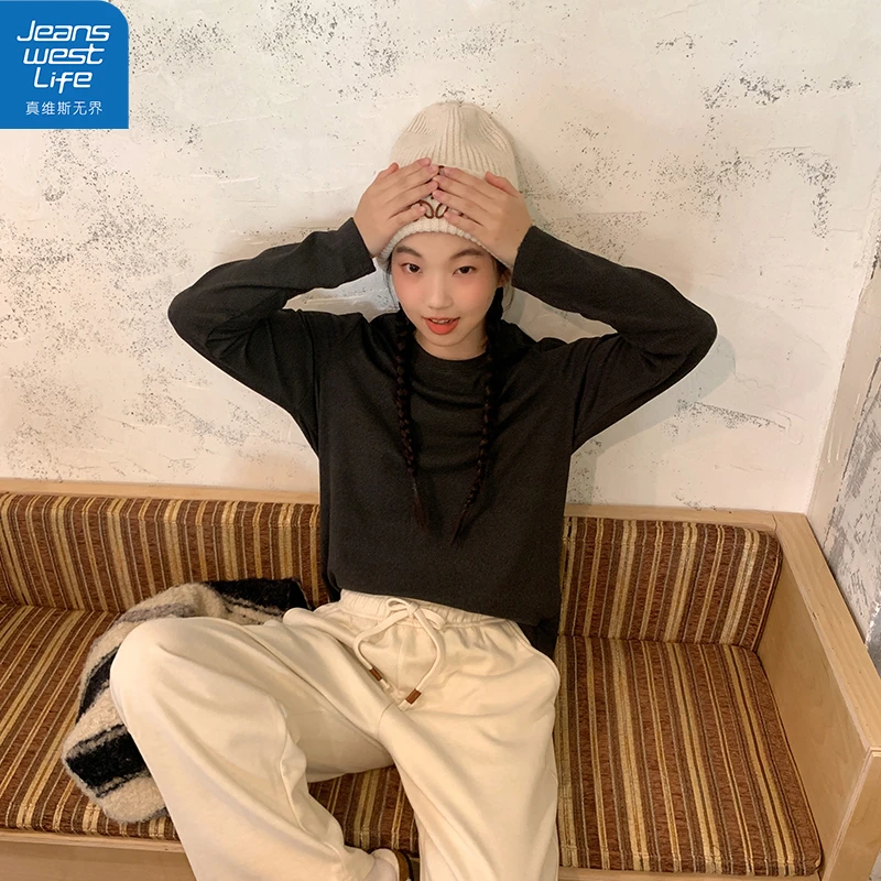 真维斯无界女士260g薄绒打底T恤秋季内搭温柔风休闲舒适韩系上衣