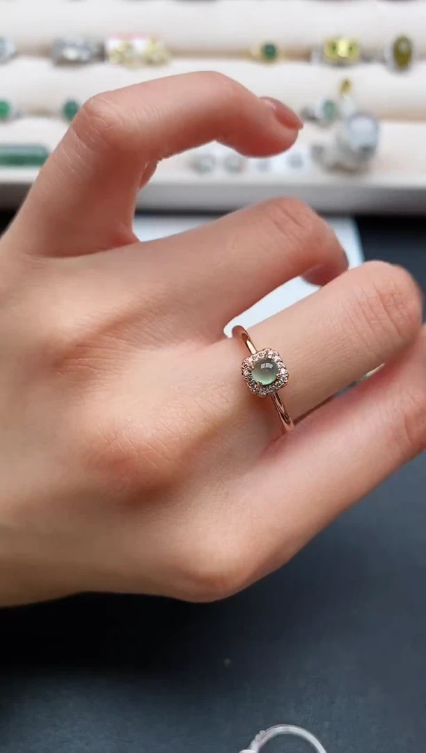 银S925镶嵌戒指翡翠缅甸天然A货翡翠444  4-