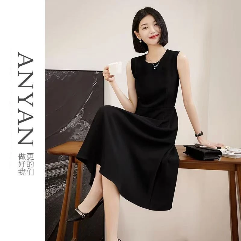 2025新款优雅经典黑 赫本风小黑裙连衣裙女黑色系女士小黑裙-F001