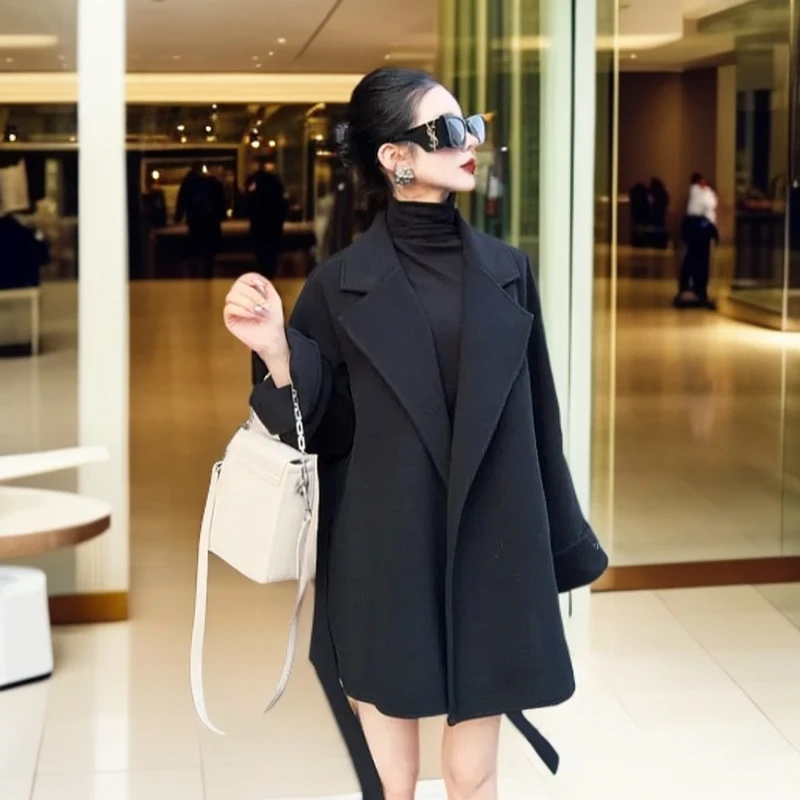 春秋新款短款双面绒大衣女韩版小个子显高时尚百搭气质毛呢外套