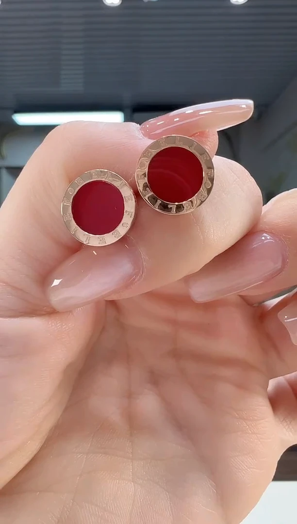 【闪购商品】玛瑙/玉髓耳钉18K金镶嵌红饼耳钉K红