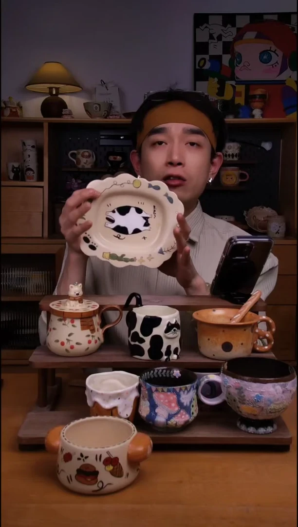 盘陶景德镇可爱设计师款陶瓷