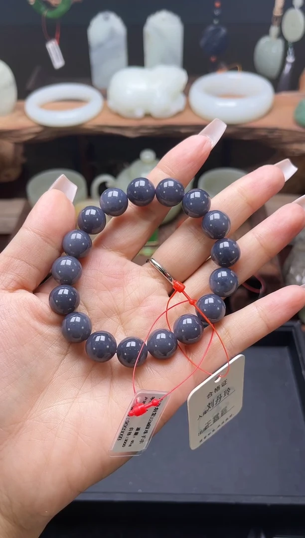 【闪购商品】和田玉手串未镶嵌青海烟紫卡12圆珠手串