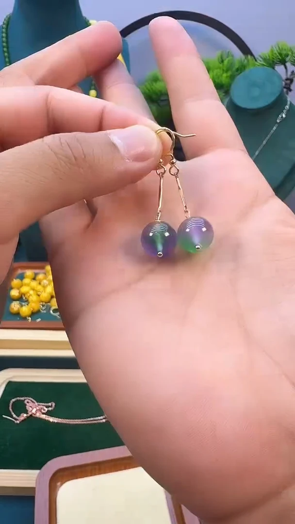翡翠14K金镶嵌耳饰E346
