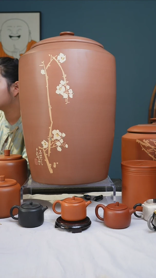建水紫陶全手工茶叶罐荷花轻微瑕疵27饼