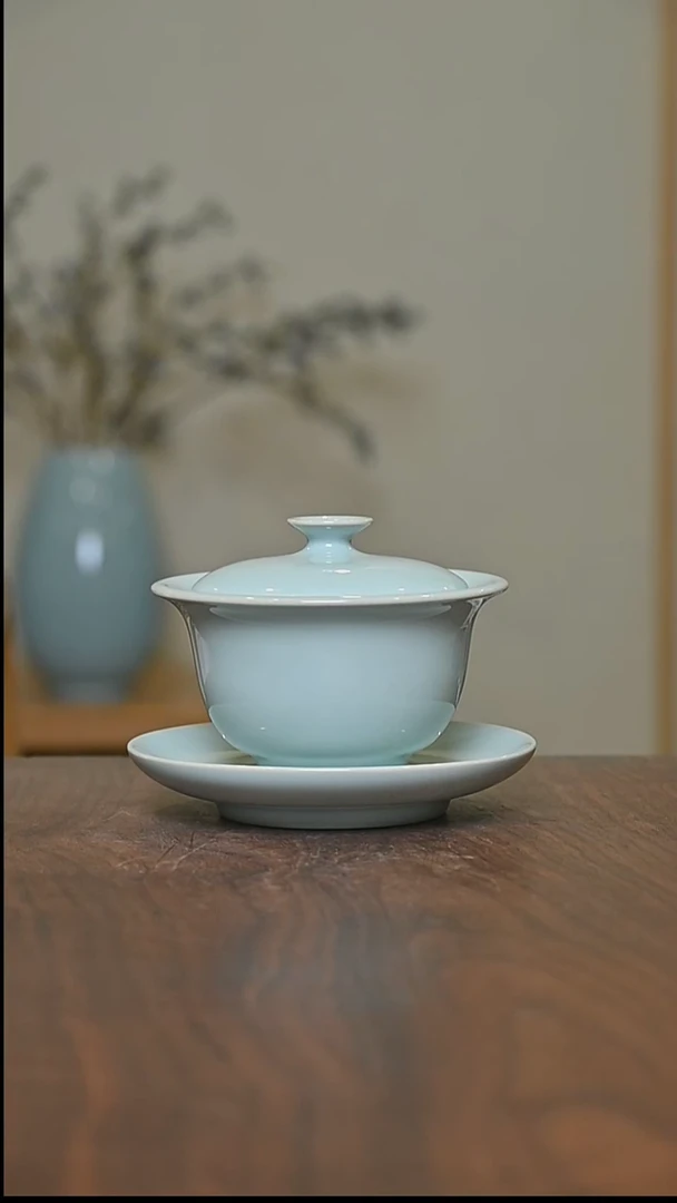 天青釉 元宝盖碗 朱法喜作品