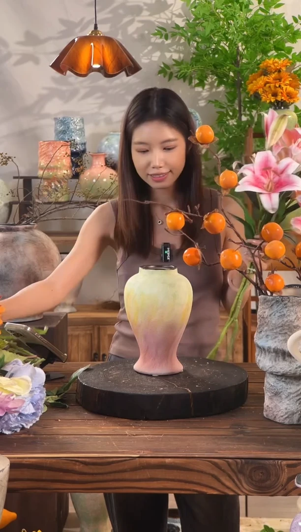 【粉橙黛绿-中号美人瓶】无孔水培桌面陶瓷花瓶干花鲜花插花花器