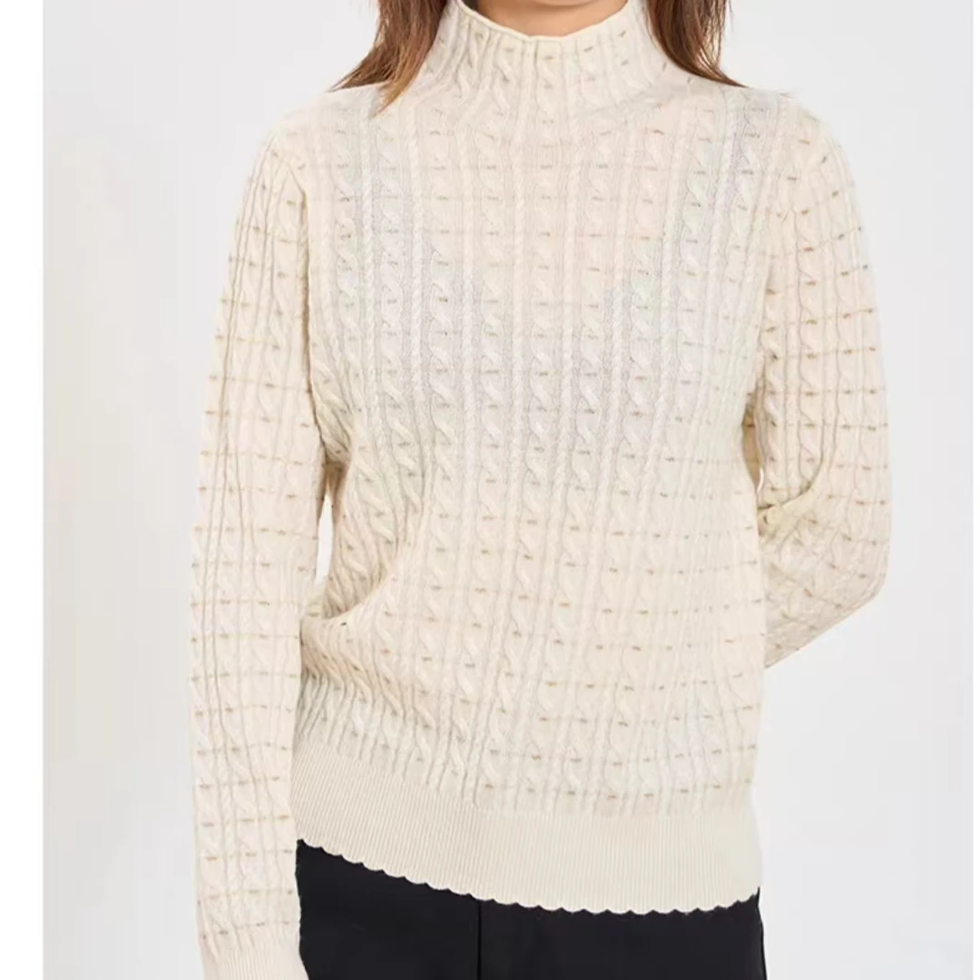 半高领薄款针织衫女士罗纹设计感小众绵羊毛毛衫打底上衣宽松外穿