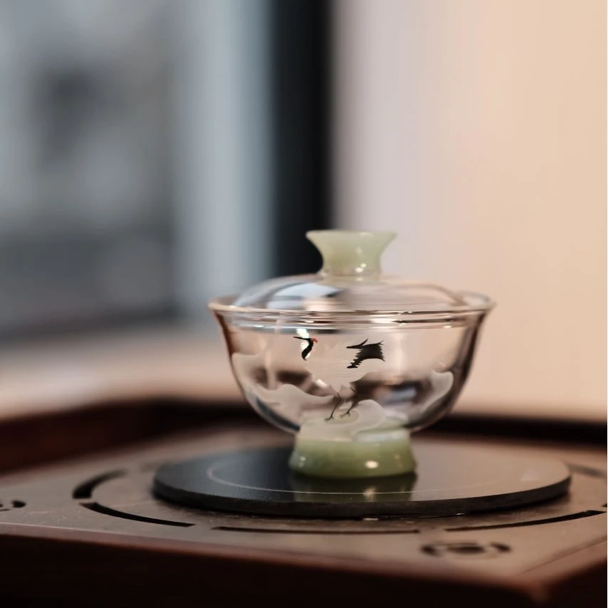 无予  云隐盖碗 中式茶道复古家用创意茶具纯手工银WY2867