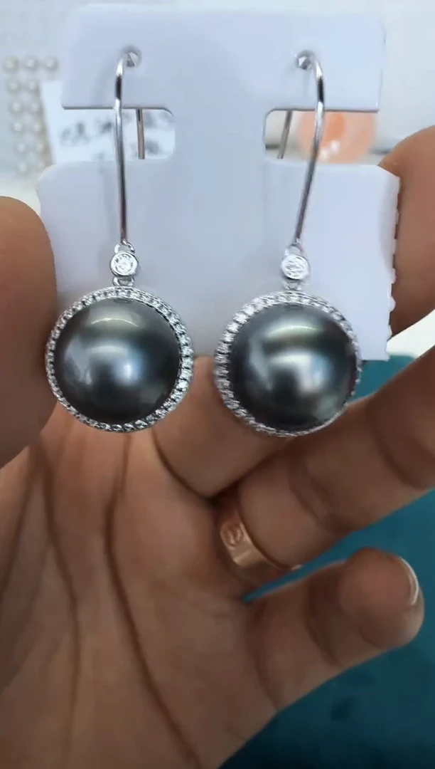 银S925镶嵌海水珍珠耳饰耳钩