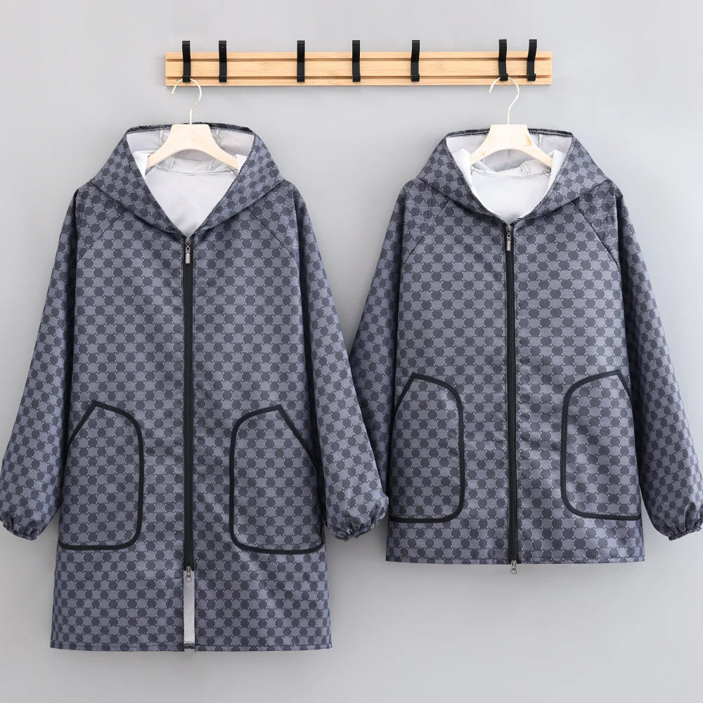户外干活长袖连帽罩衣家用做饭防泼水可定制工作服成人男女款围裙