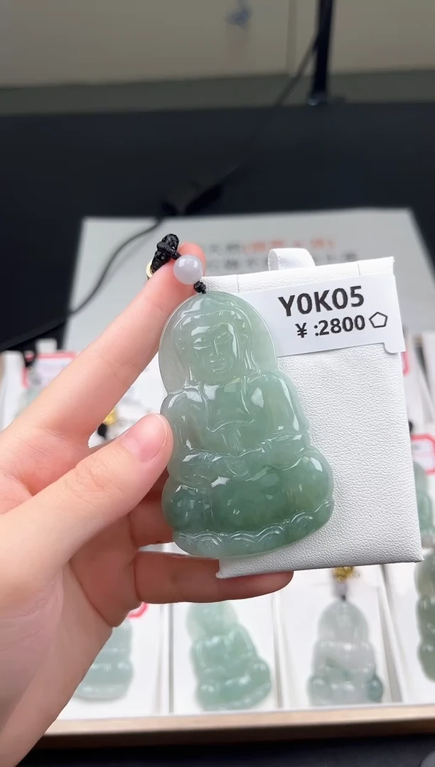 翡翠未镶嵌颈饰Y0K05冰绿超大观音