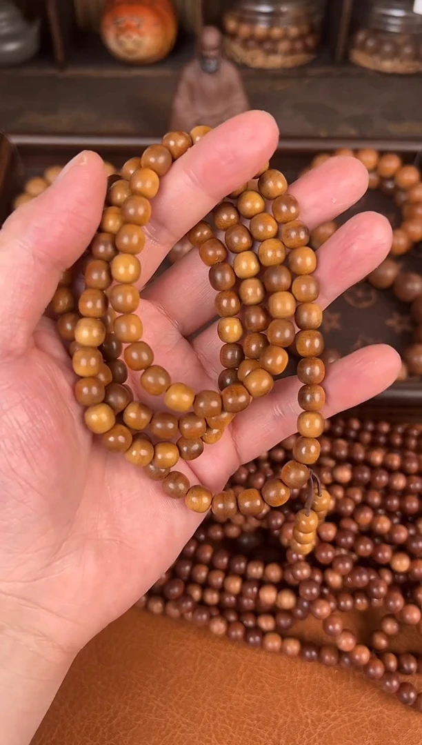 檀香木木头款悠**哉迈索尔正区老山檀横纹黑肉7.5X8（108颗）沉水