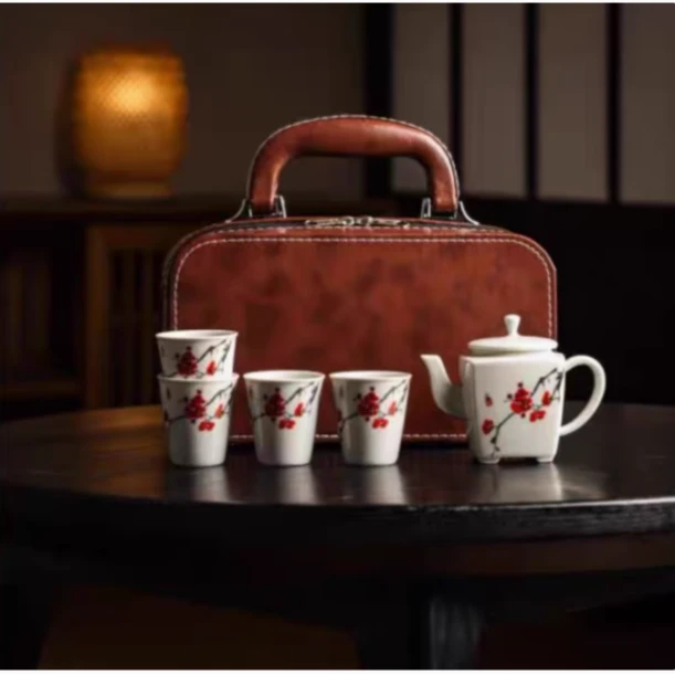 KK0223-四方梅花一壶四杯旅行套
