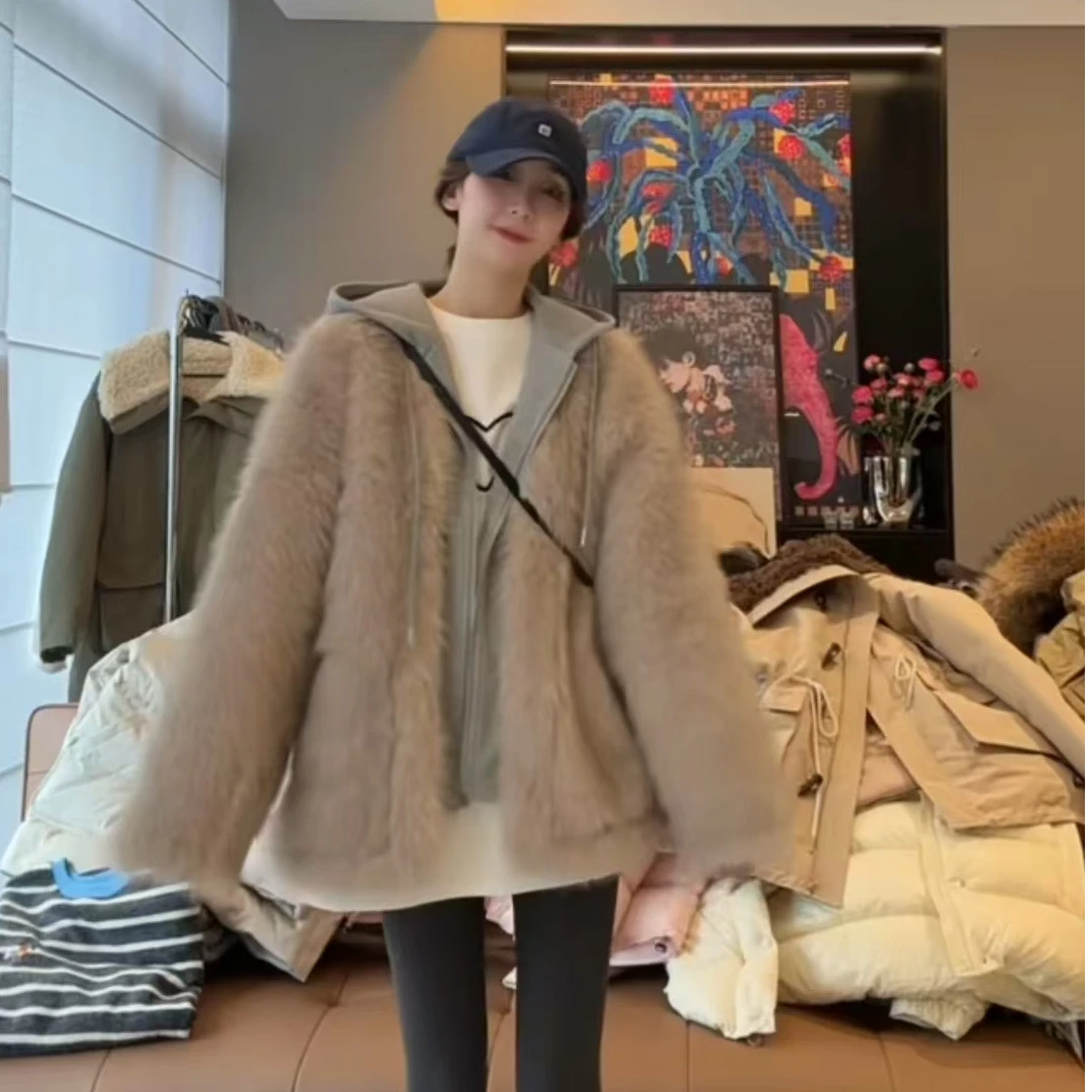 徐靖靖【假两件外套】XH2411236连帽两件毛毛外套网红时尚加厚冬季