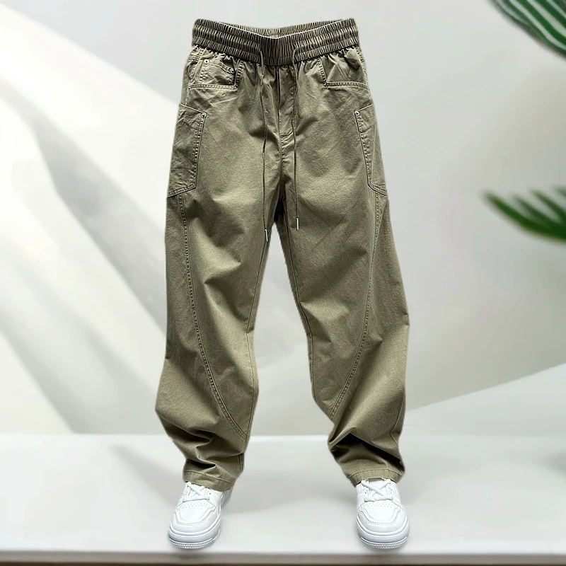 春夏风格痞帅休闲裤宽松百搭设计感工装裤时尚重磅亚麻高级感男装