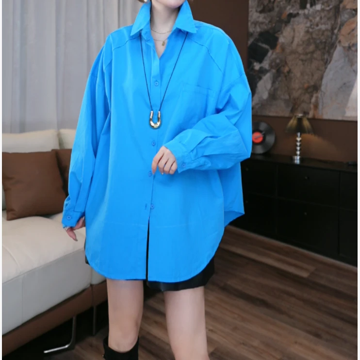 【蕾蕾】秋季新款衬衫纯色拼接口袋设计感时尚百搭衬衫29300