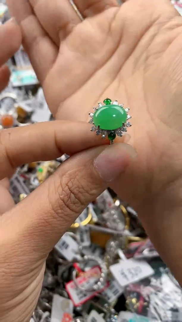 银S925镶嵌戒指翡翠888---6