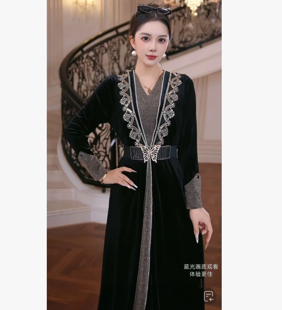 FNN【芙娜妮】2025新款时尚洋气百搭女装高贵气质连衣裙F2530500