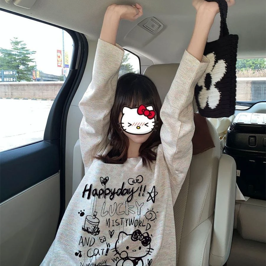 【ZHAP】圆领打底衫250克彩纱长袖t恤女宽松秋季ins风外穿小众潮流