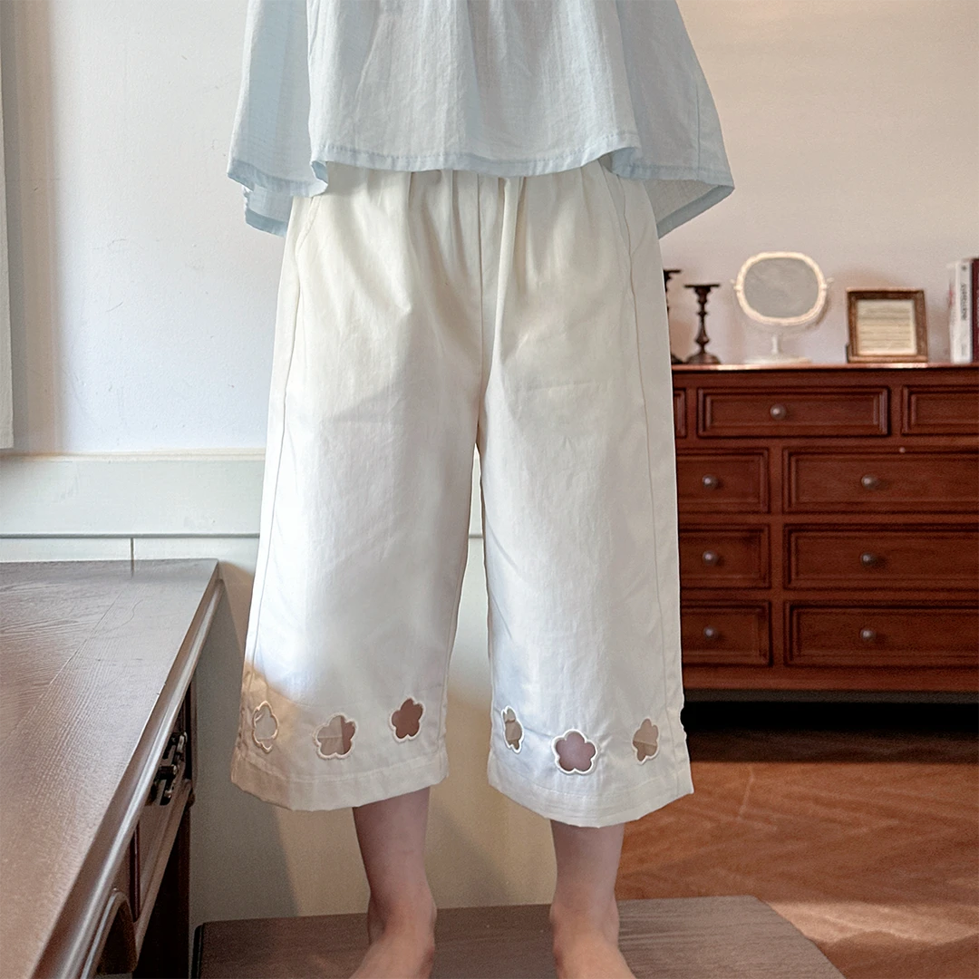 现货【四叶草】纯棉3772夏装直筒女宝八分裤女童百搭松紧腰裤子