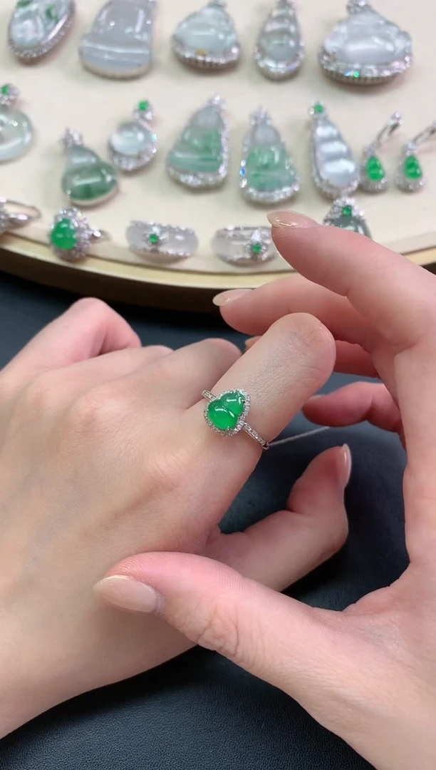 翡翠戒指18K金镶嵌戒指A78|