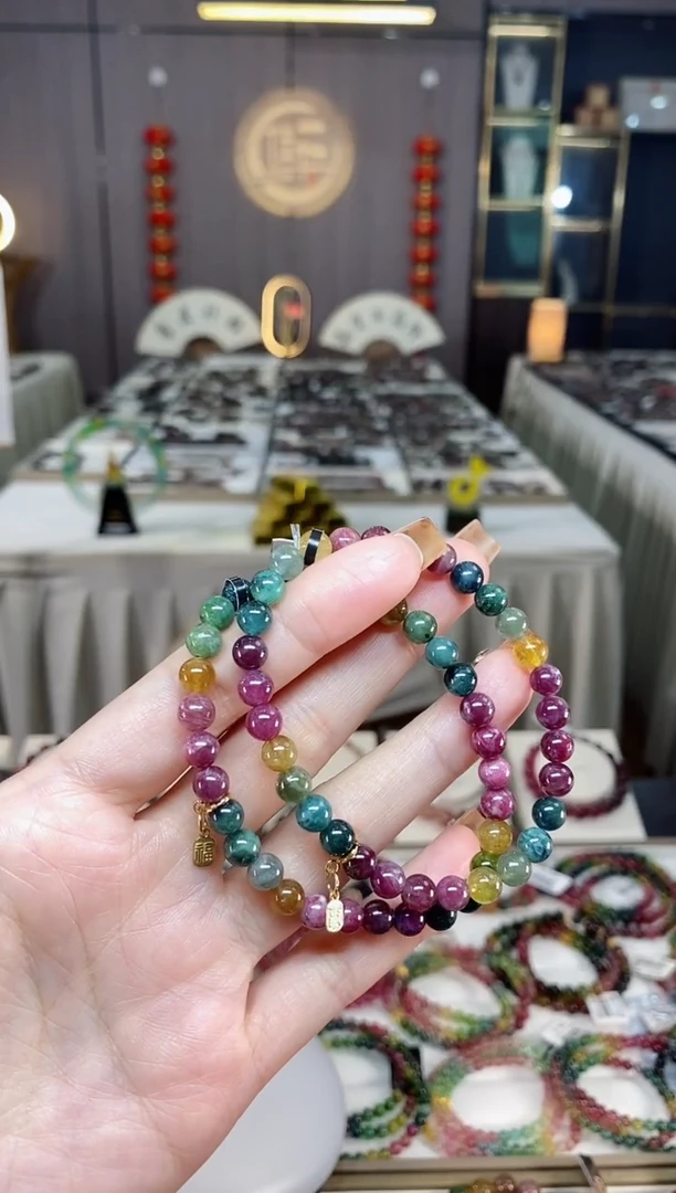 未镶嵌老矿碧玺彩虹单圈手串6mm+碧玺dan多样性发货一条