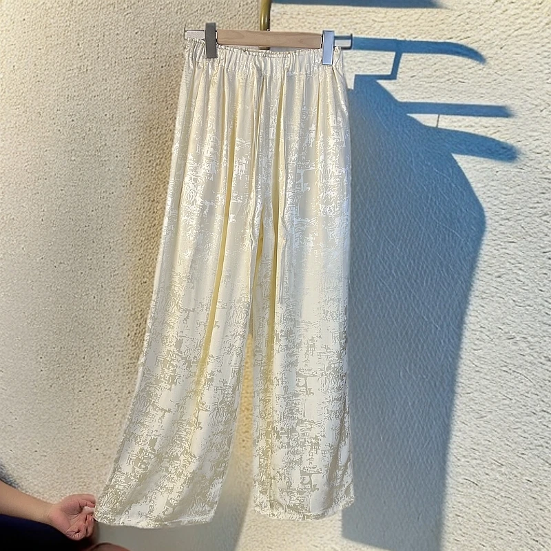 225【云锦坊】新款高腰时尚休闲百搭垂感夏季宽松长裤提花