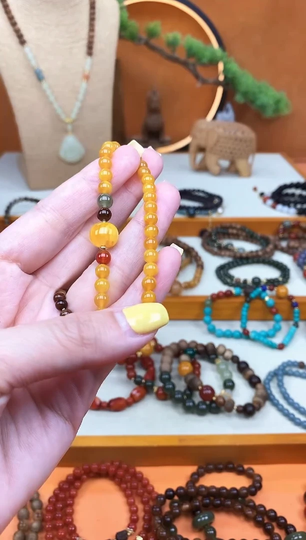 未镶嵌蜜蜡手链单圈蜜蜡和田南红手串