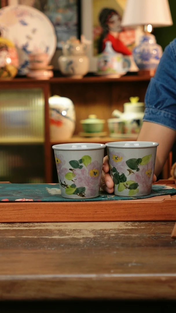 瓷片景德镇纯手工釉下彩精品茶具水杯