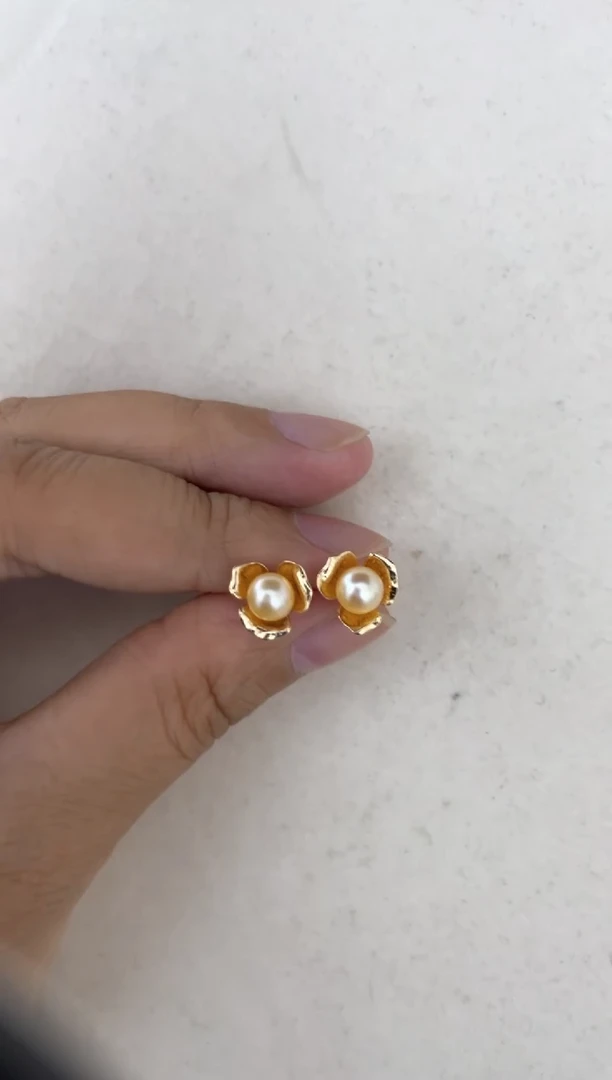 银S925镶嵌海水珍珠耳饰耳钉5-6