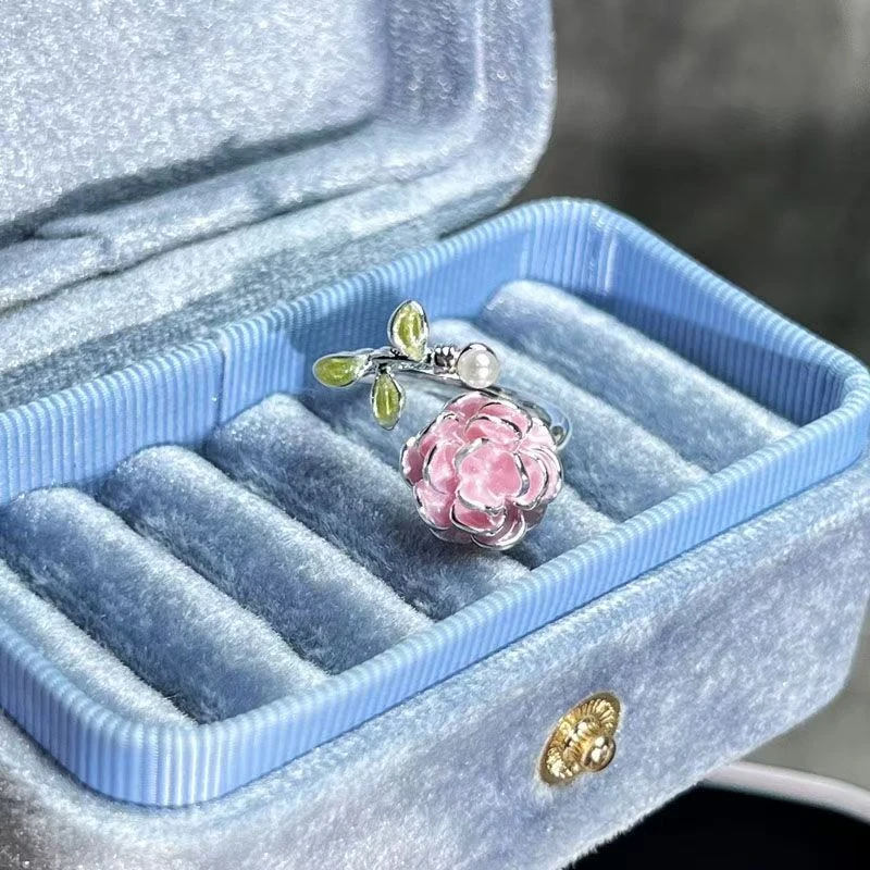 铜合金珐琅戒指 13号玫瑰花漾非遗珐琅彩春色百搭国风开口戒指