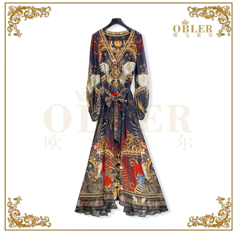 【欧宝莱尔】新款气质时尚轻奢优雅女装连衣裙305-24334-L