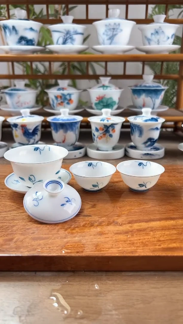 全品玉兰80ml三才盖碗+小玉兰杯2个
