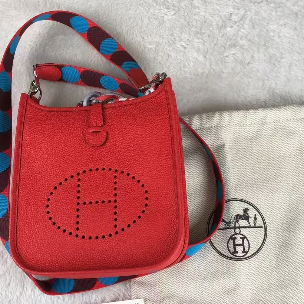 99新 Hermes/爱马仕 安洁利 爱马仕伊芙琳mini红色单肩包
