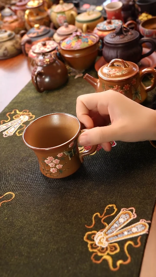 茶壶紫砂柴烧蝶恋花把手被