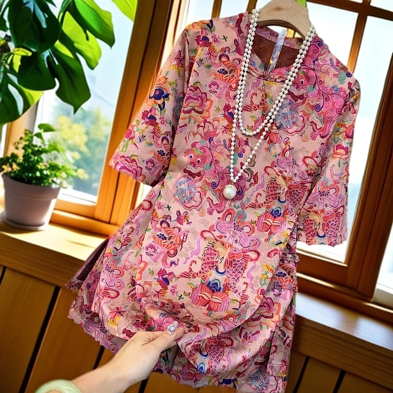 高品质新中式盘扣高定高档面料版型超正减龄国风阔版上衣短裤套装